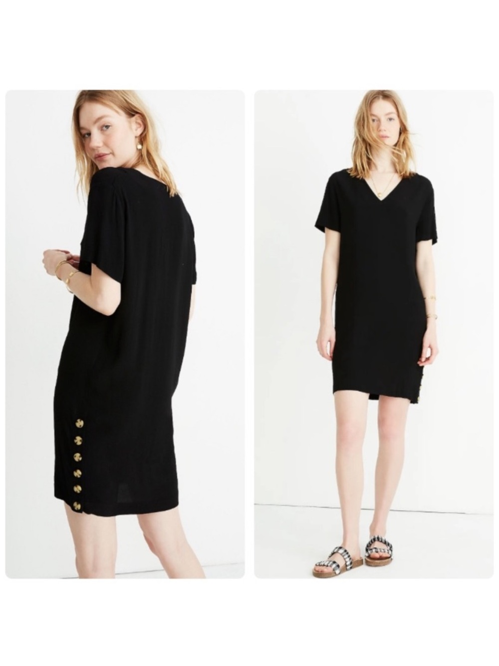 Madewell Side-Button Easy Dress in Black Size Large